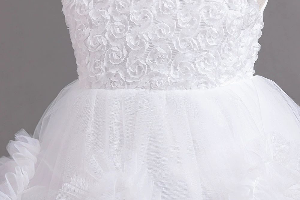 Korean style pink flower dresses for girls of 10 year old Fluffy mesh girl evening dress cake dress child girl birthday party