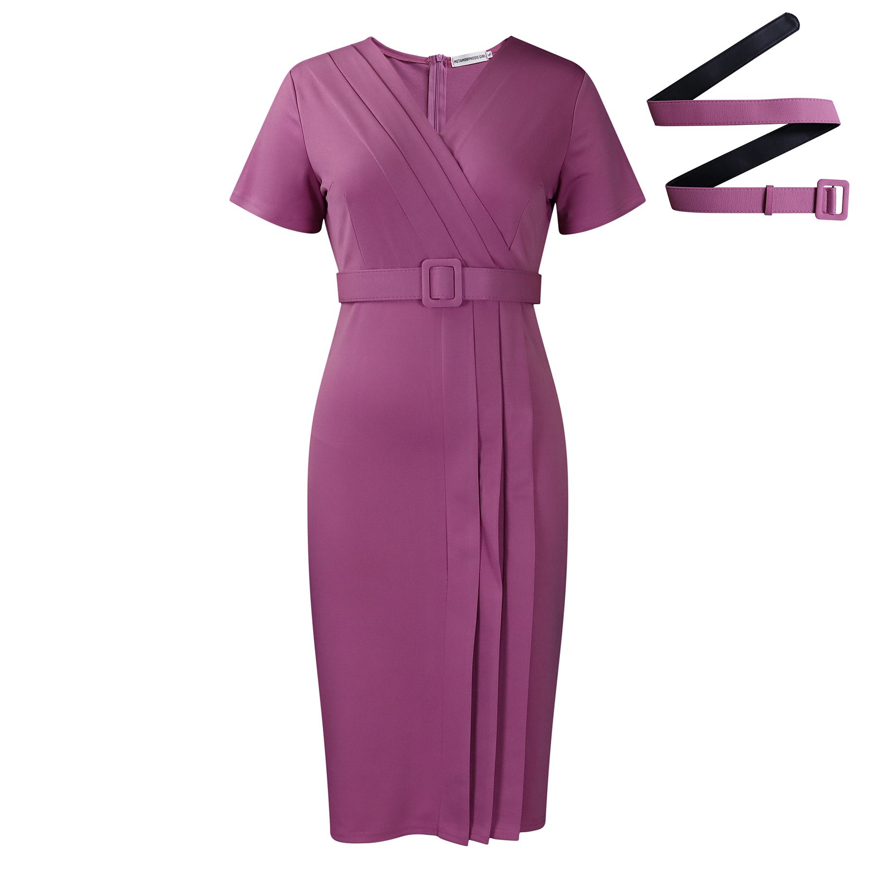 v neck short sleeve ladies office wear dresses plus size 3XL belt pencil dress summer clothes solid color dress