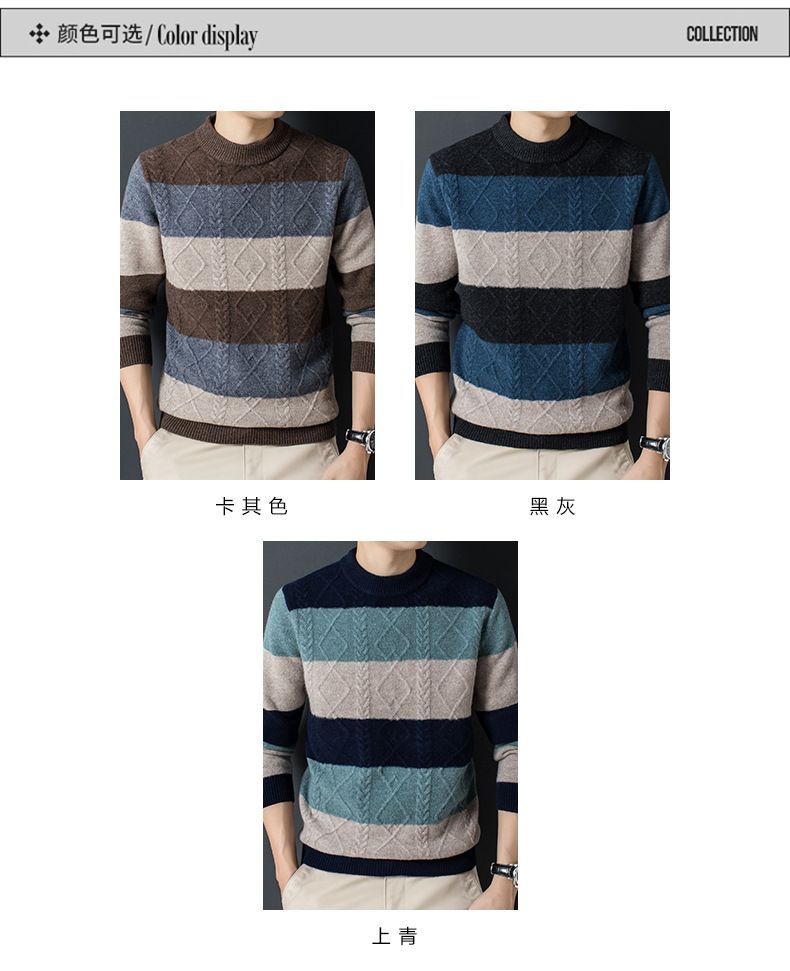 Autumn and Winter Men's Retro Casual Knitted Sweater round Neck Warm Breathable and Anti-Wrinkle with Color Blocked Feature Sweaters
