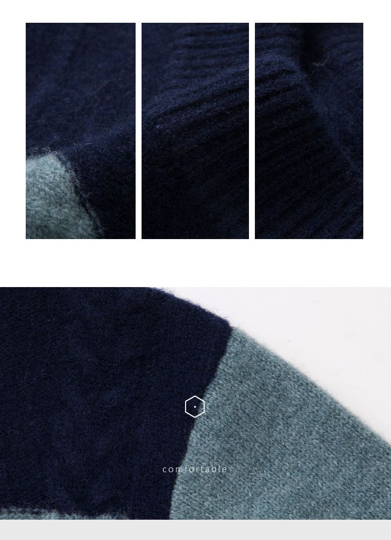 Autumn and Winter Men's Retro Casual Knitted Sweater round Neck Warm Breathable and Anti-Wrinkle with Color Blocked Feature Sweaters