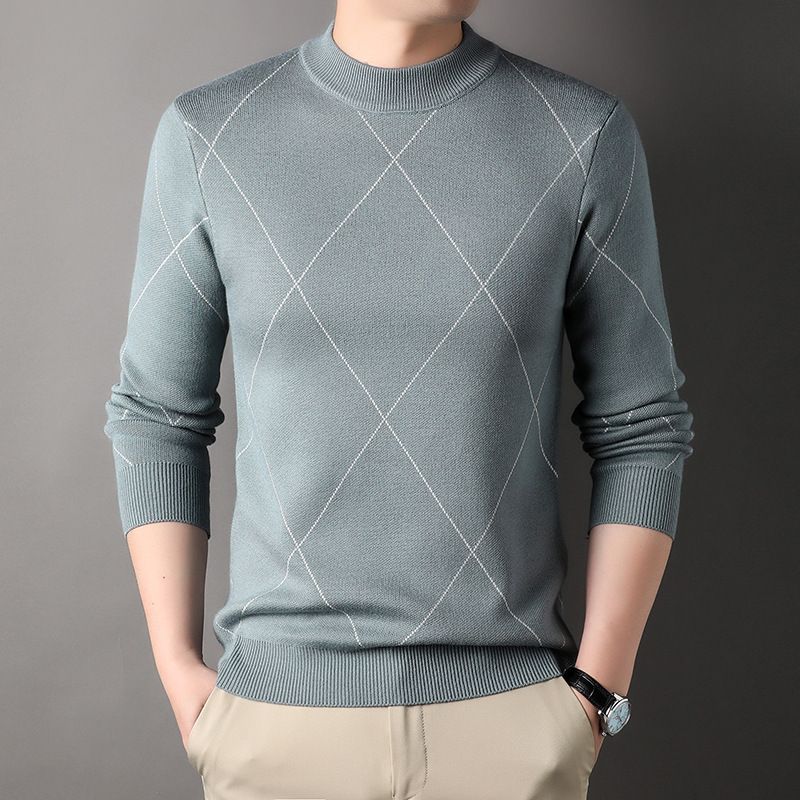 Man's winter new arrival crew neck long sleeve grid thick man sweater  Sweater