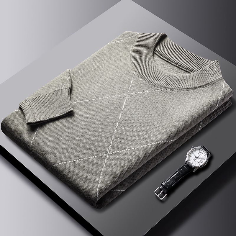 Man's winter new arrival crew neck long sleeve grid thick man sweater  Sweater