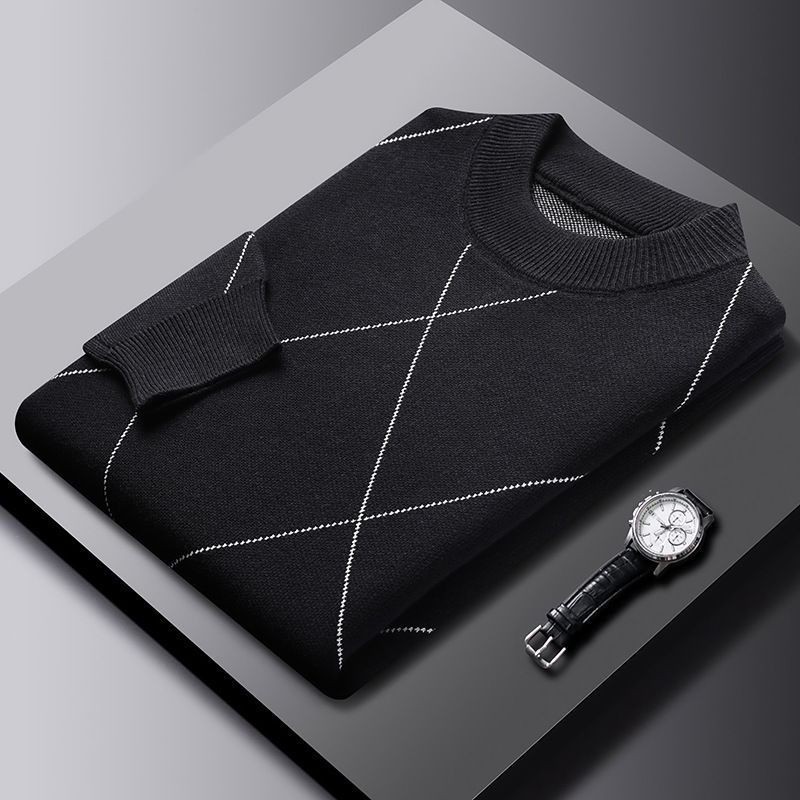 Man's winter new arrival crew neck long sleeve grid thick man sweater  Sweater