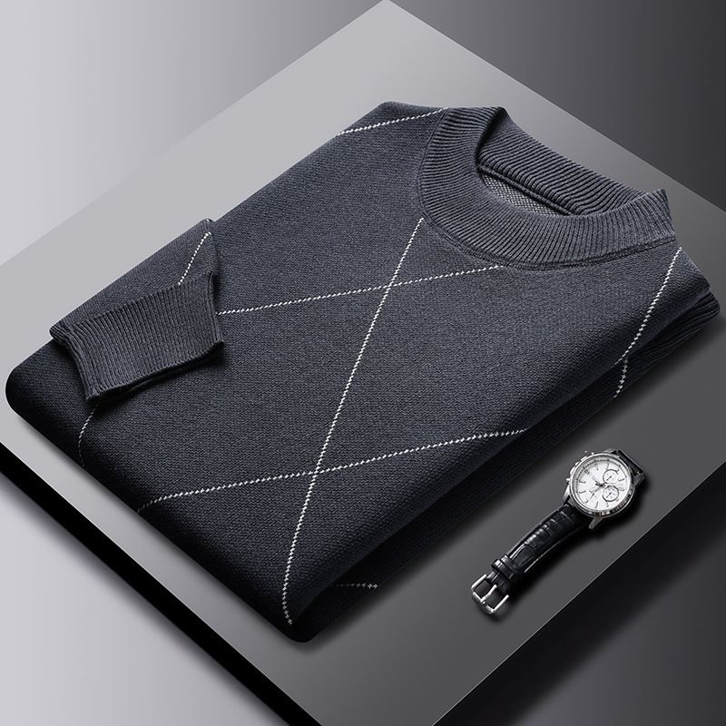 Man's winter new arrival crew neck long sleeve grid thick man sweater  Sweater