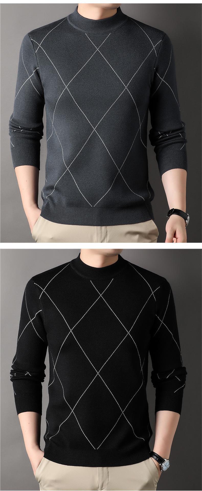 Man's winter new arrival crew neck long sleeve grid thick man sweater  Sweater