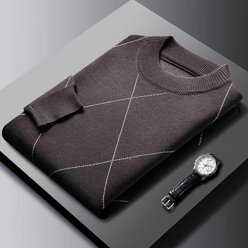 Man's winter new arrival crew neck long sleeve grid thick man sweater  Sweater