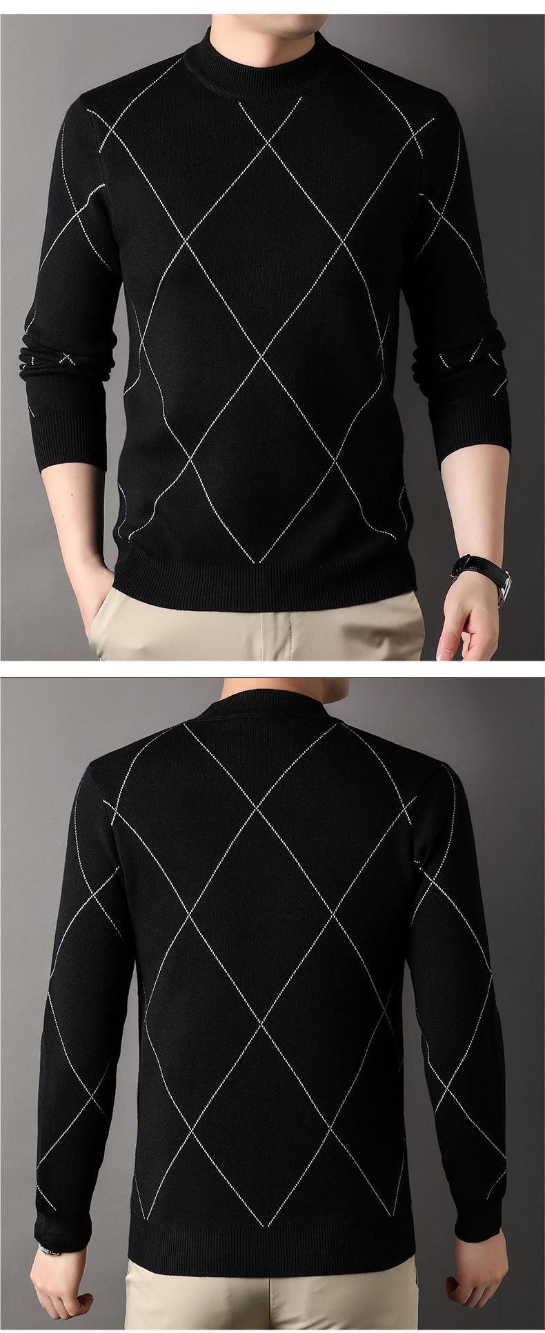 Man's winter new arrival crew neck long sleeve grid thick man sweater  Sweater