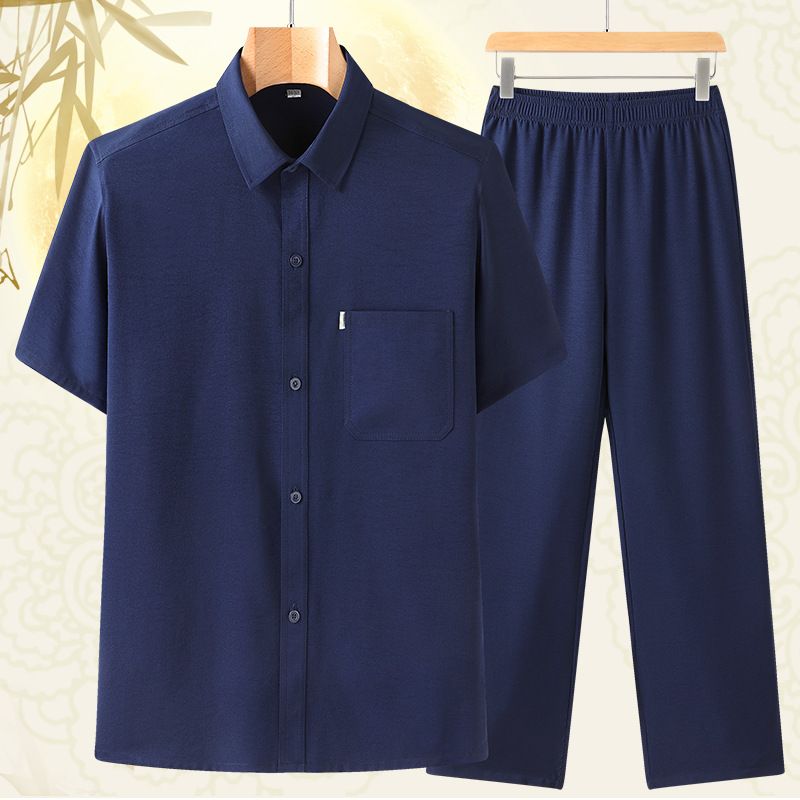 Summer 100% Cotton Sports Fashion Men's Clothing Fashionable Men's Clothing Men's Shirts and Pants  Two-Piece Outfits