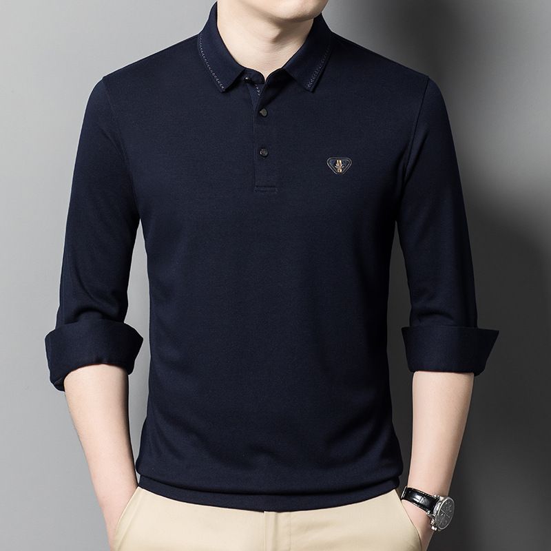 Embroidery Formal Polo Shirt for Men Moisture Wicking Quick Dry Active Athletic Men's Gym Performance Long Sleeve Golf T Shirts