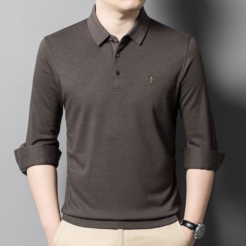 Embroidery Formal Polo Shirt for Men Moisture Wicking Quick Dry Active Athletic Men's Gym Performance Long Sleeve Golf T Shirts