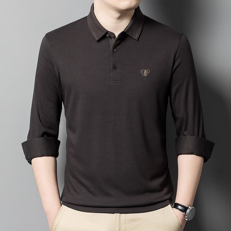 Embroidery Formal Polo Shirt for Men Moisture Wicking Quick Dry Active Athletic Men's Gym Performance Long Sleeve Golf T Shirts