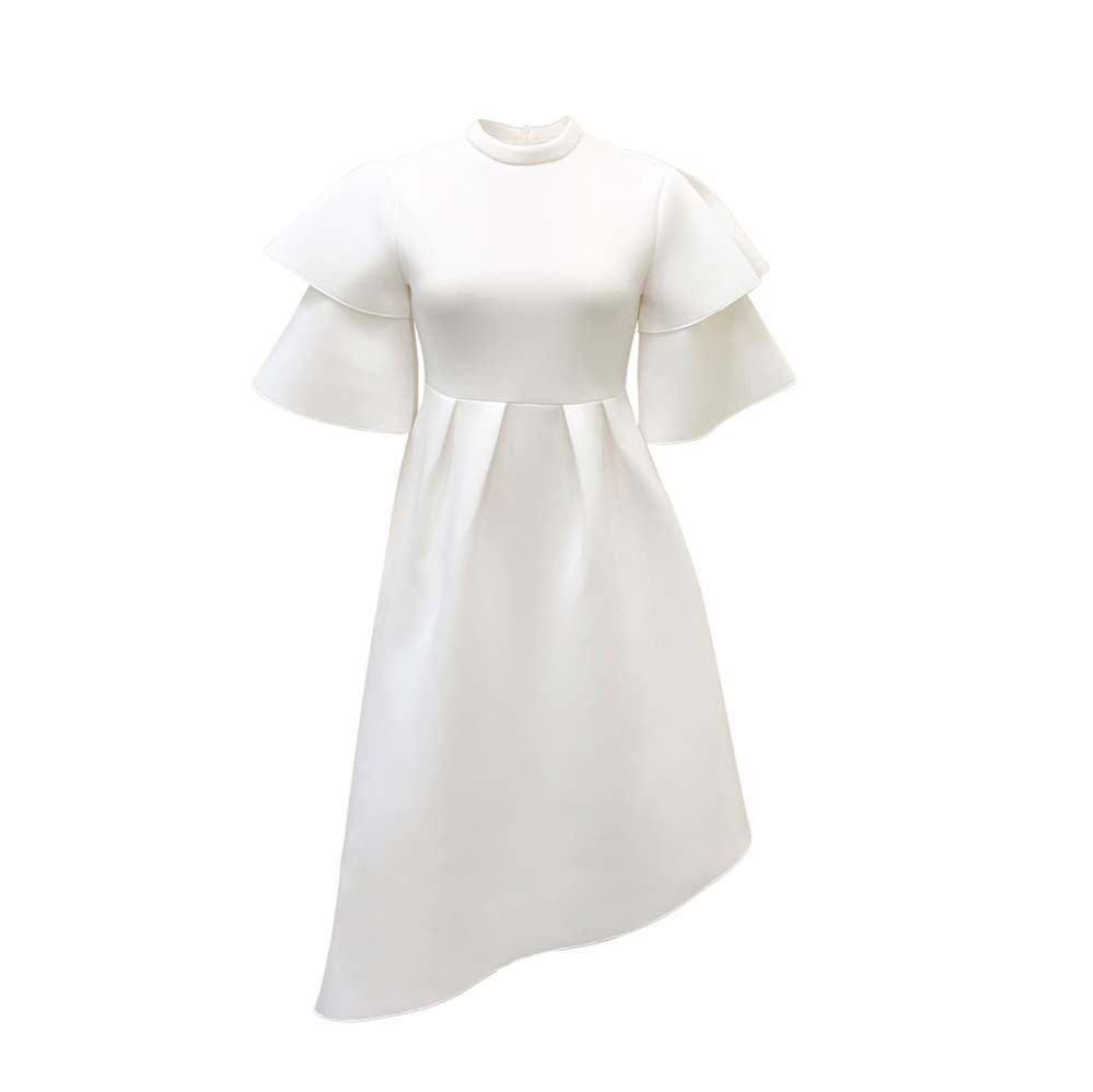 New Womens Plus Size Modest Turtleneck Double-layer Ruffle Sleeve A-line Prom Dresses Ladies Elegant Evening Dress