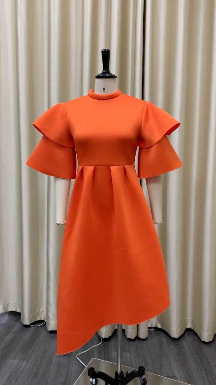 New Womens Plus Size Modest Turtleneck Double-layer Ruffle Sleeve A-line Prom Dresses Ladies Elegant Evening Dress