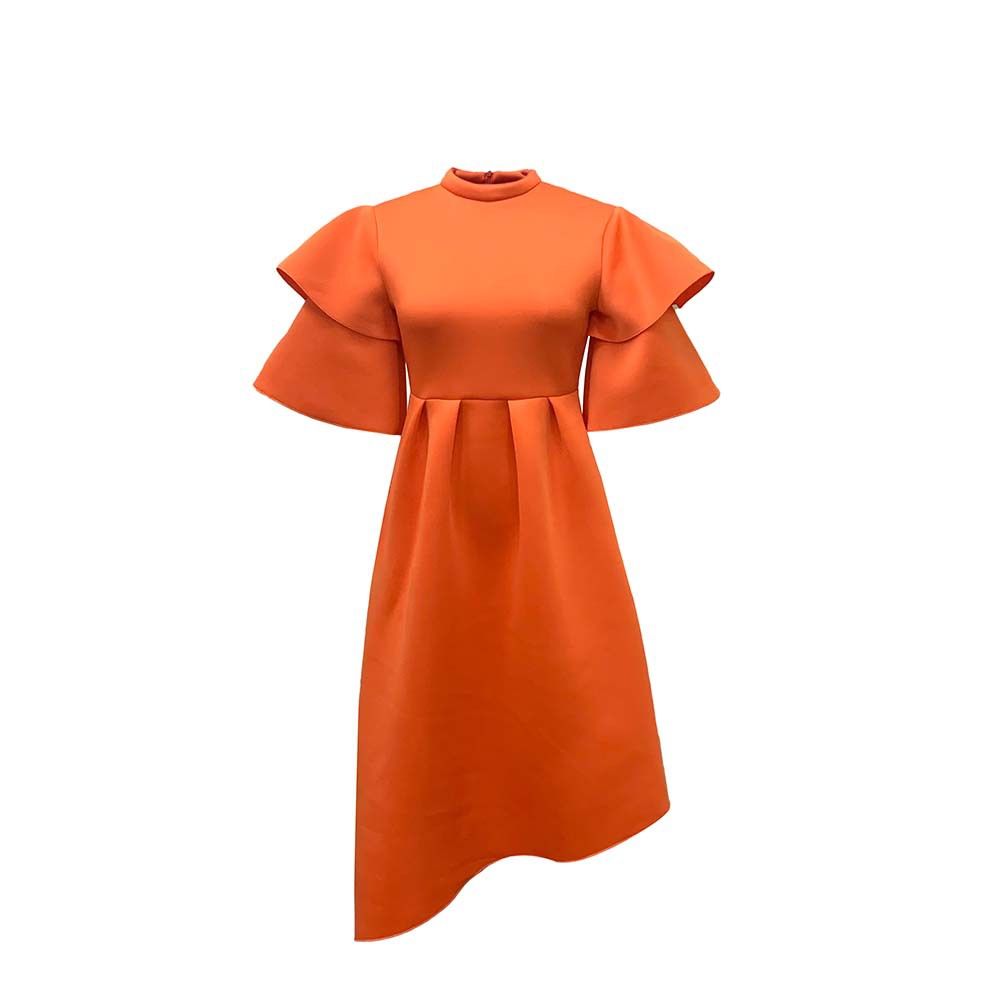New Womens Plus Size Modest Turtleneck Double-layer Ruffle Sleeve A-line Prom Dresses Ladies Elegant Evening Dress
