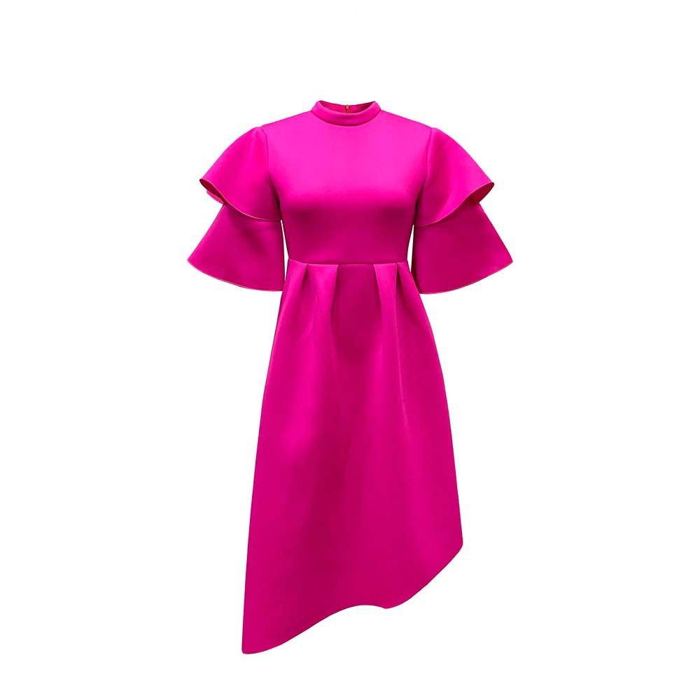 New Womens Plus Size Modest Turtleneck Double-layer Ruffle Sleeve A-line Prom Dresses Ladies Elegant Evening Dress
