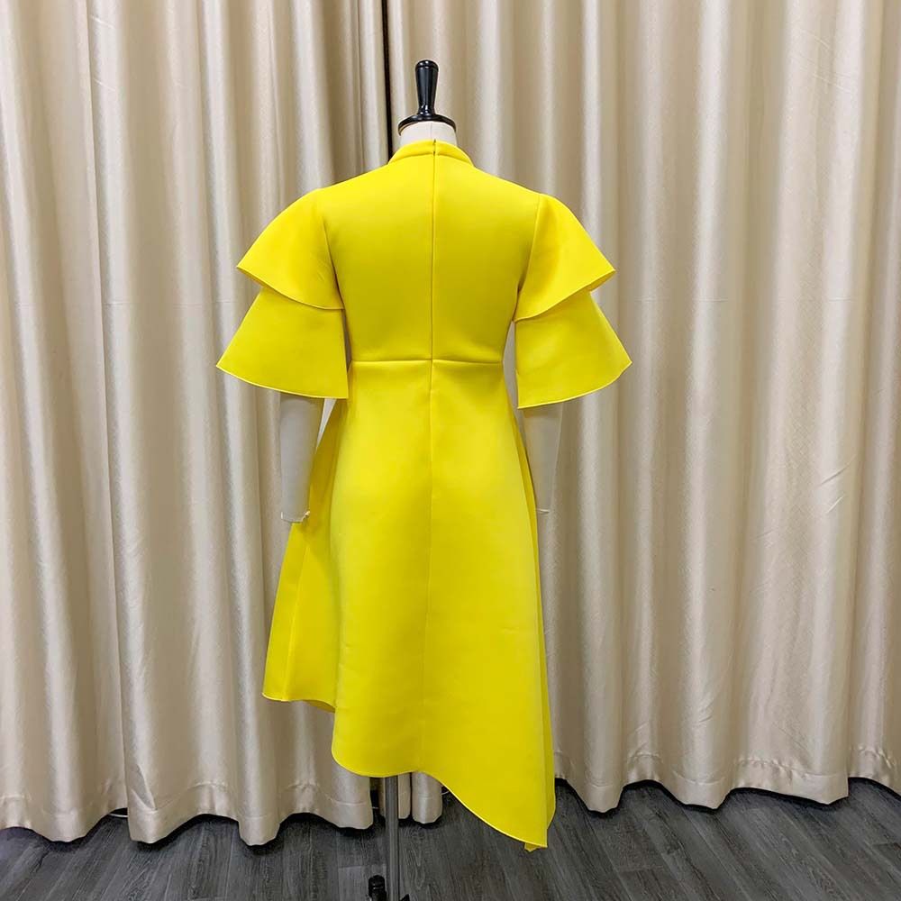 New Womens Plus Size Modest Turtleneck Double-layer Ruffle Sleeve A-line Prom Dresses Ladies Elegant Evening Dress