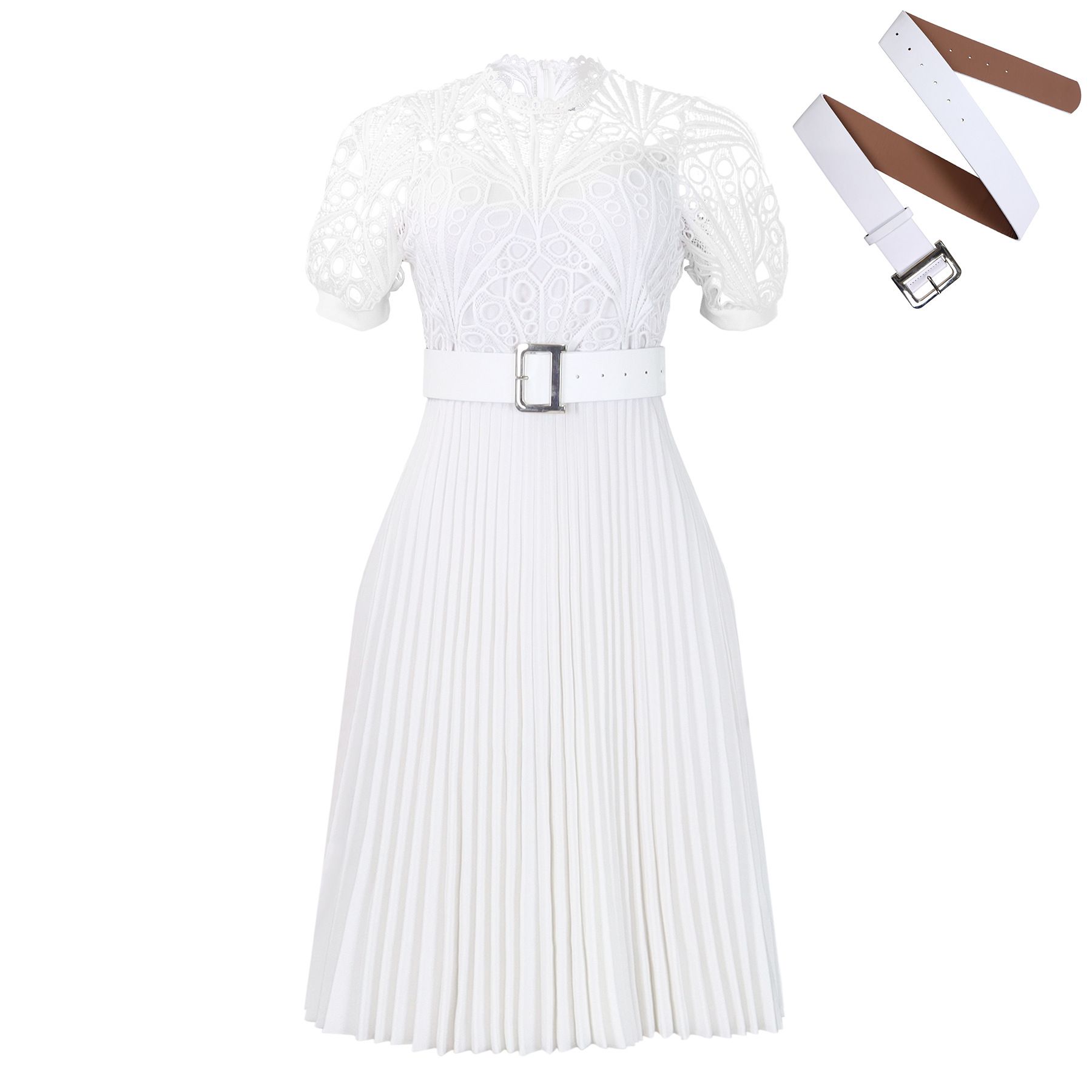 Latest Design Summer Dresses Women Casual Elegant Short Sleeve Lace Spliced Pleated African Ladies Office Dress