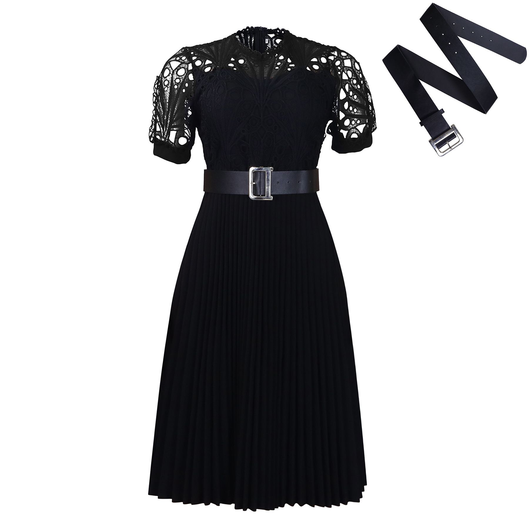 Latest Design Summer Dresses Women Casual Elegant Short Sleeve Lace Spliced Pleated African Ladies Office Dress