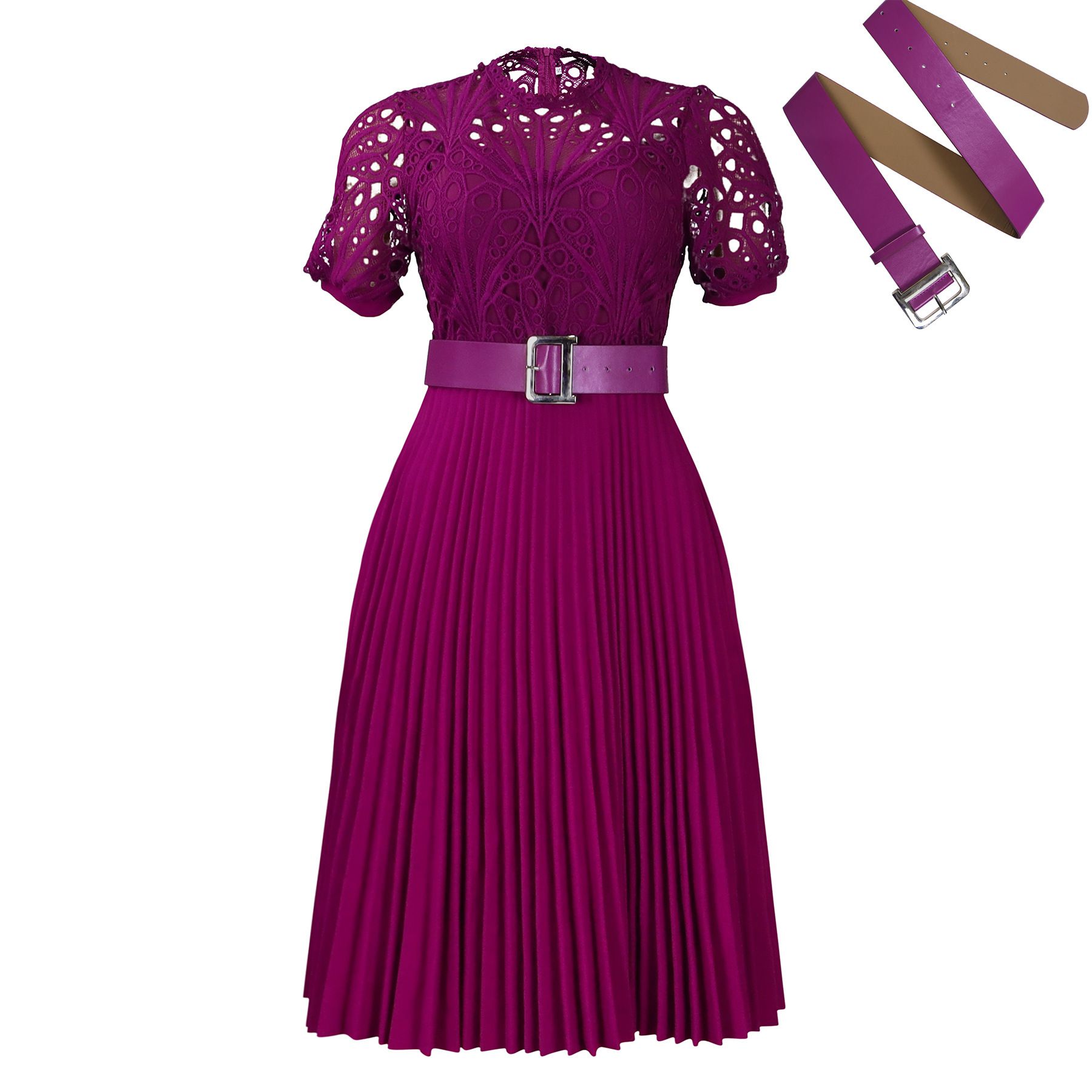Latest Design Summer Dresses Women Casual Elegant Short Sleeve Lace Spliced Pleated African Ladies Office Dress