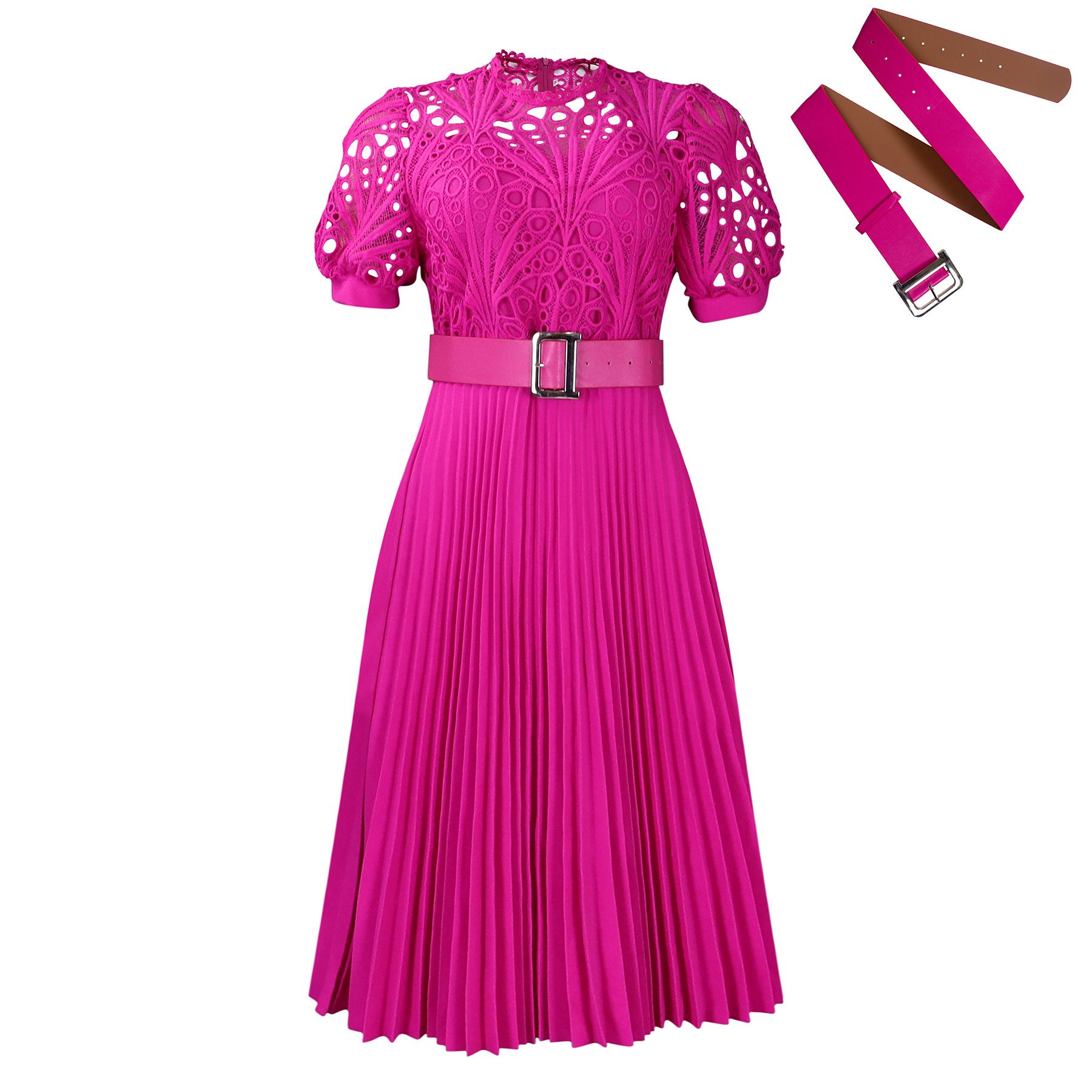 Latest Design Summer Dresses Women Casual Elegant Short Sleeve Lace Spliced Pleated African Ladies Office Dress