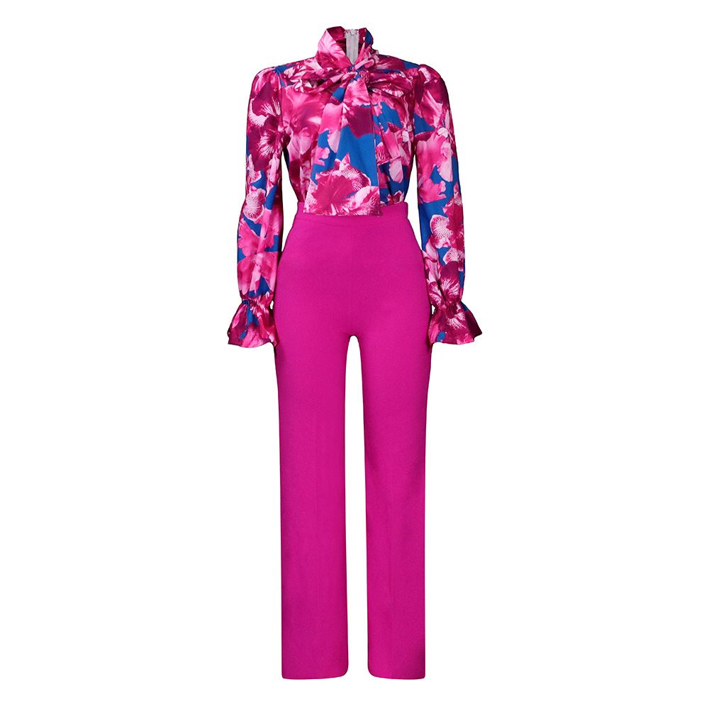 Women Plus Size 2 Piece Set  Large Size Fashion Print Lace Up Long Sleeve Shirt+Loose Pants Two Piece Set  Two-Piece Outfits
