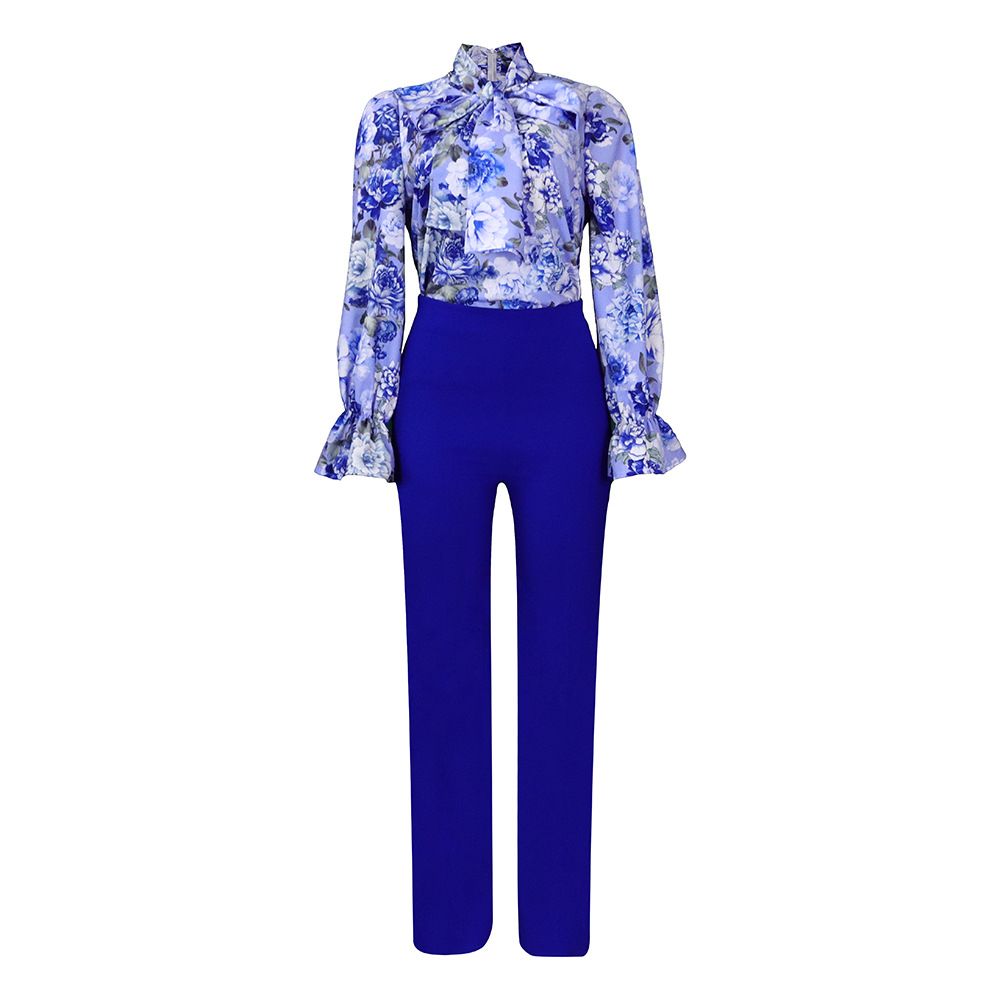 Women Plus Size 2 Piece Set  Large Size Fashion Print Lace Up Long Sleeve Shirt+Loose Pants Two Piece Set  Two-Piece Outfits