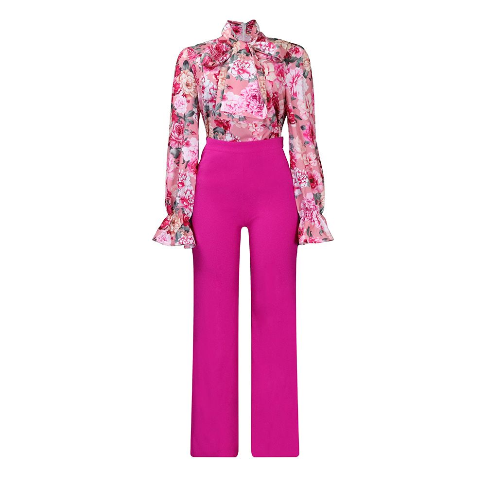 Women Plus Size 2 Piece Set  Large Size Fashion Print Lace Up Long Sleeve Shirt+Loose Pants Two Piece Set  Two-Piece Outfits