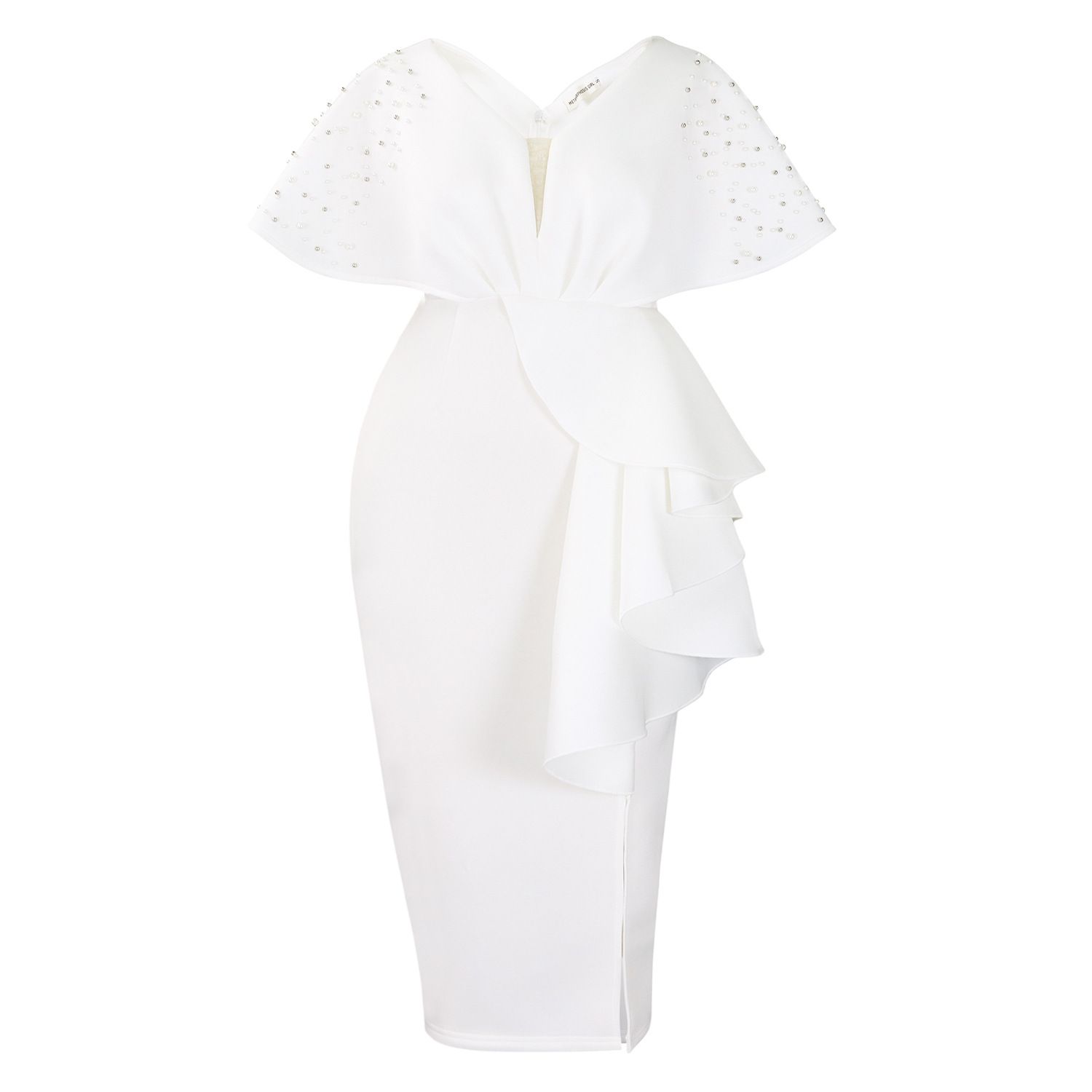Latest Design Summer Party Dress Women Sexy V-neck Ruffle Split Beaded Elegant Evening Dresses