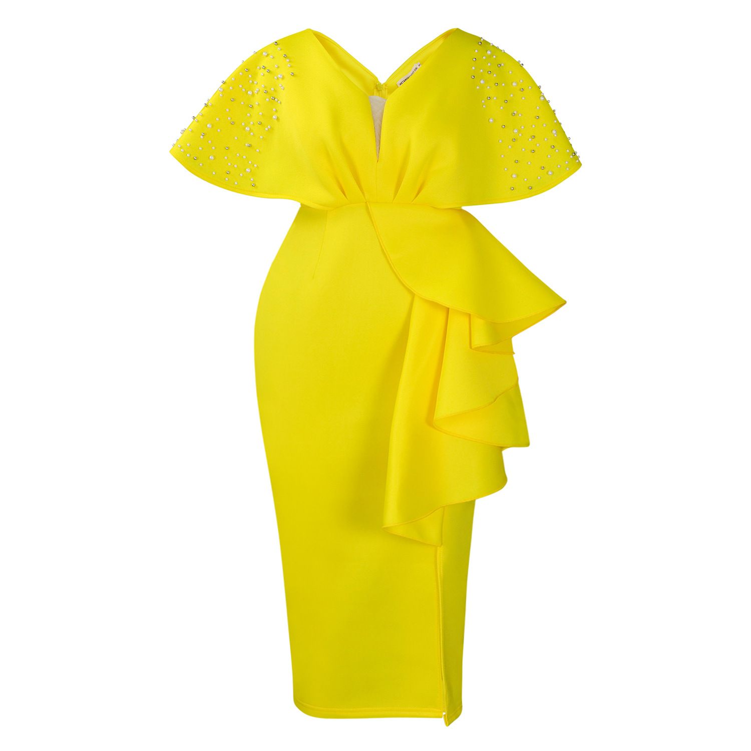 Latest Design Summer Party Dress Women Sexy V-neck Ruffle Split Beaded Elegant Evening Dresses