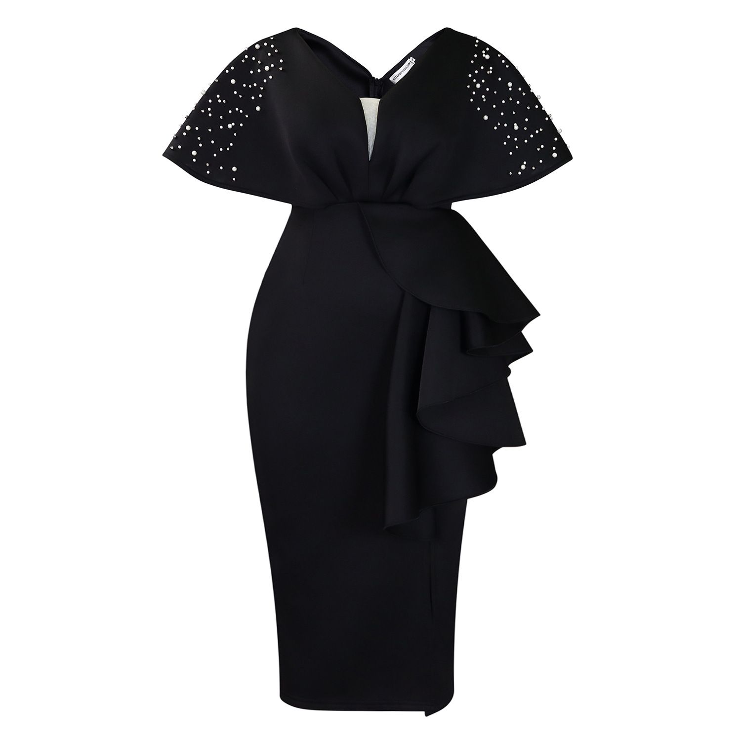 Latest Design Summer Party Dress Women Sexy V-neck Ruffle Split Beaded Elegant Evening Dresses