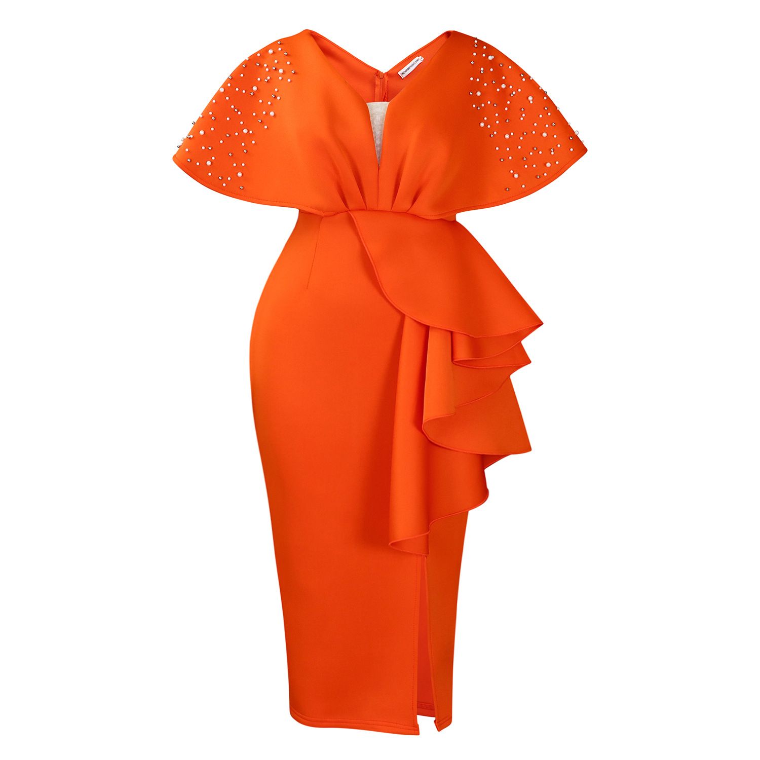 Latest Design Summer Party Dress Women Sexy V-neck Ruffle Split Beaded Elegant Evening Dresses