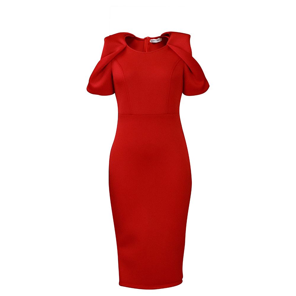 New Women's Summer Dinner Dress Large Size Solid Slim Maxi Dress With Buttocks Elegant Formal Short Sleeve Dress