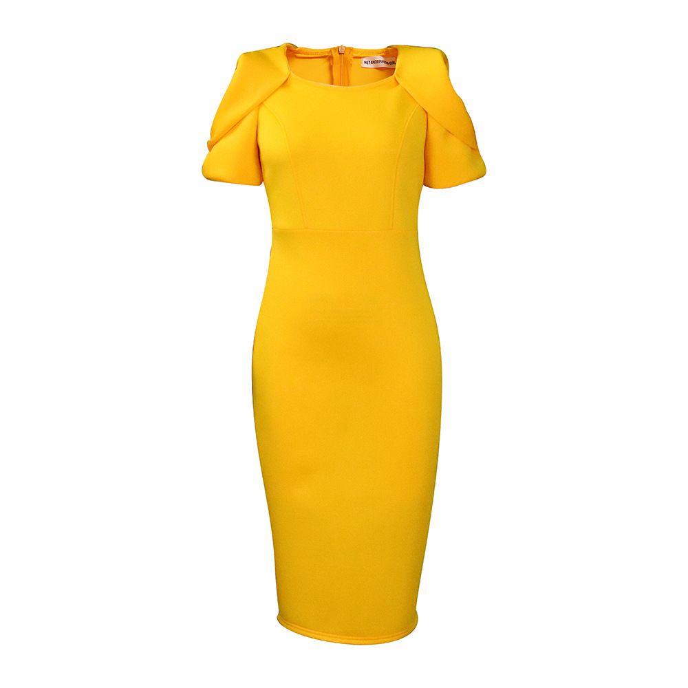 New Women's Summer Dinner Dress Large Size Solid Slim Maxi Dress With Buttocks Elegant Formal Short Sleeve Dress