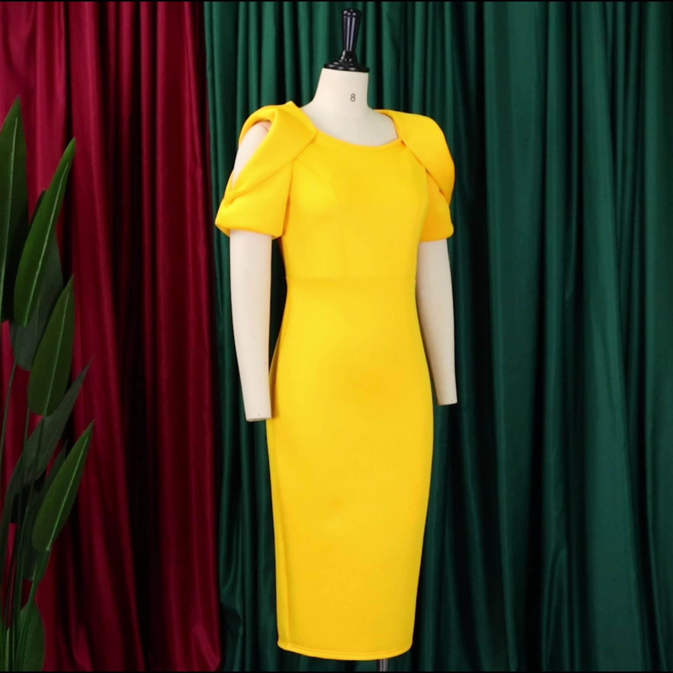 New Women's Summer Dinner Dress Large Size Solid Slim Maxi Dress With Buttocks Elegant Formal Short Sleeve Dress