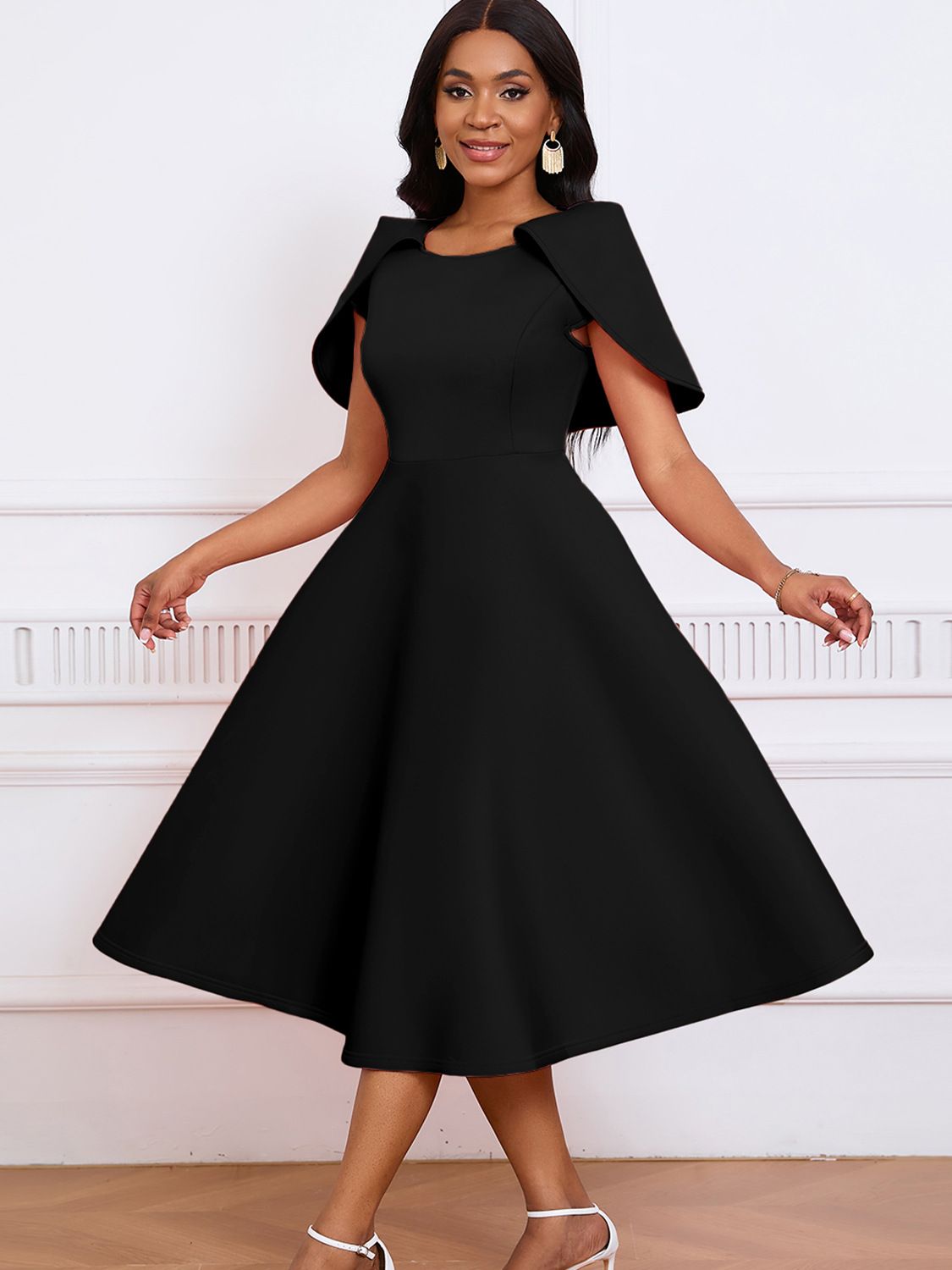 Fashion New Elegant Socialite Banquet Party Large Swing Dress Cape Dress