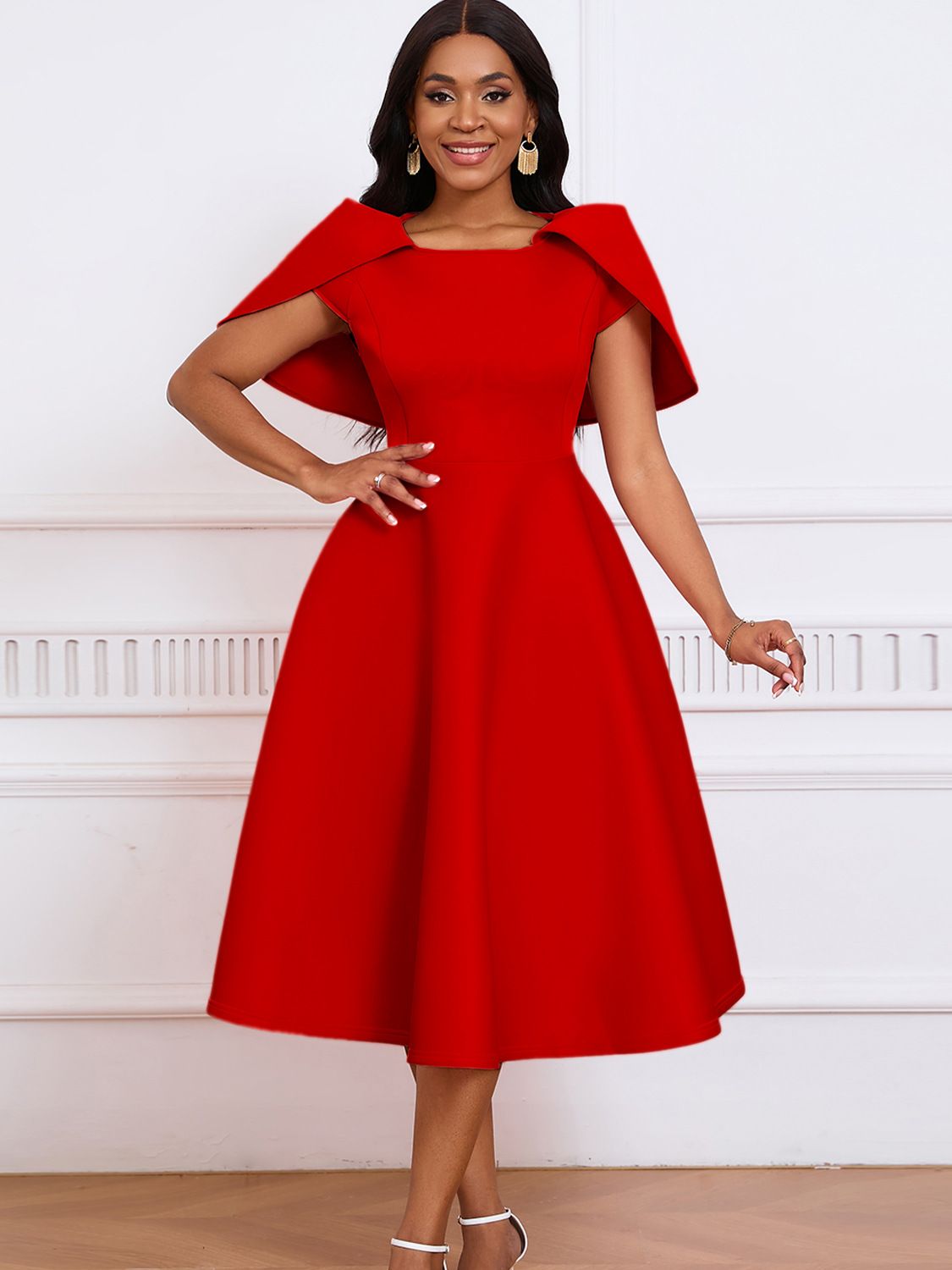 Fashion New Elegant Socialite Banquet Party Large Swing Dress Cape Dress
