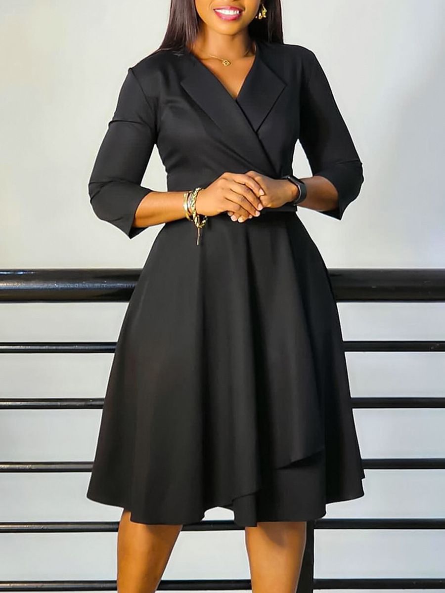 Latest Design Autumn Career Dresses Women Lady Elegant V-neck High Waist A-line Office Lady Dress African Dresses