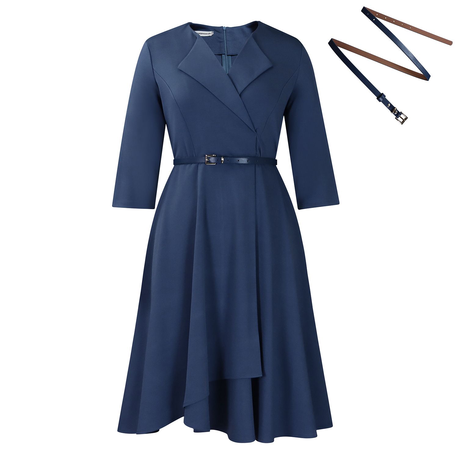 Latest Design Autumn Career Dresses Women Lady Elegant V-neck High Waist A-line Office Lady Dress African Dresses