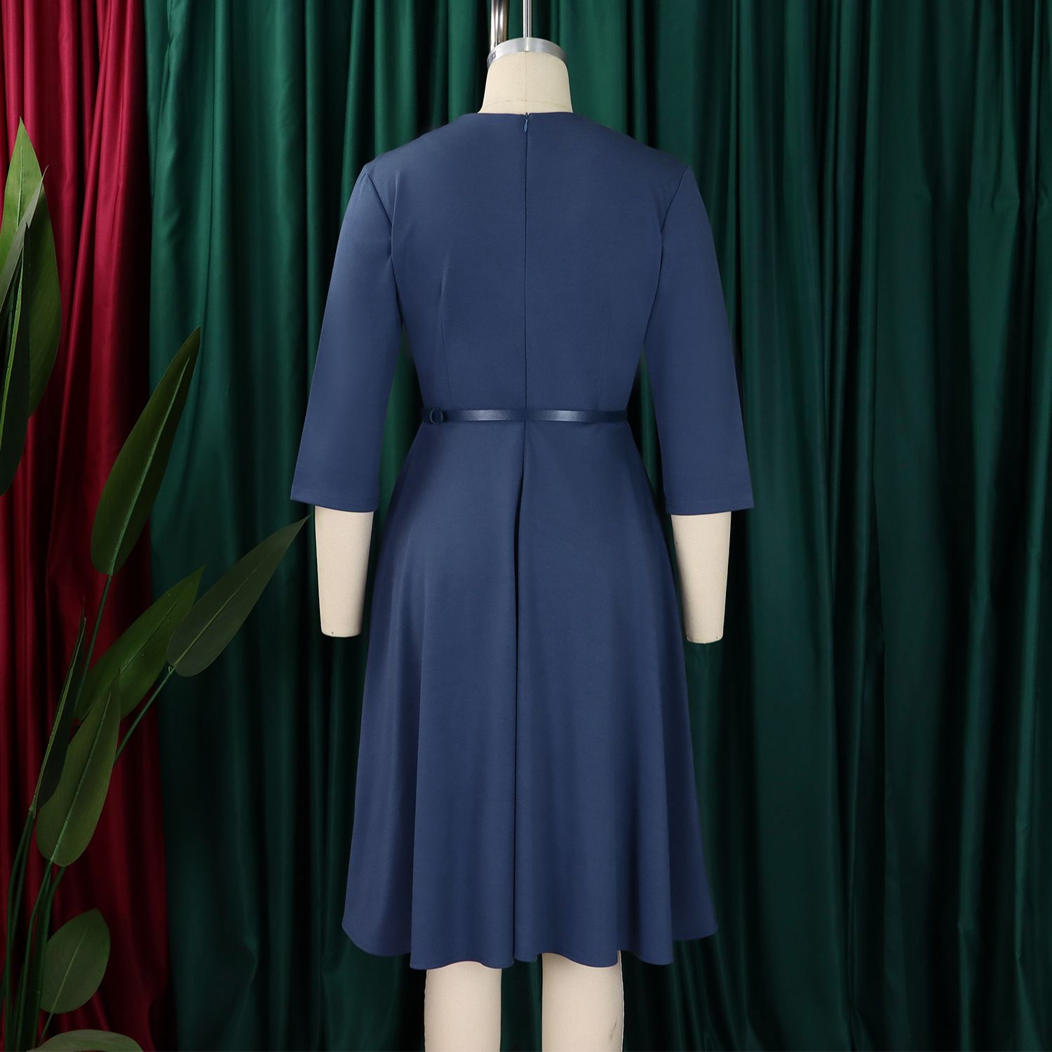 Latest Design Autumn Career Dresses Women Lady Elegant V-neck High Waist A-line Office Lady Dress African Dresses