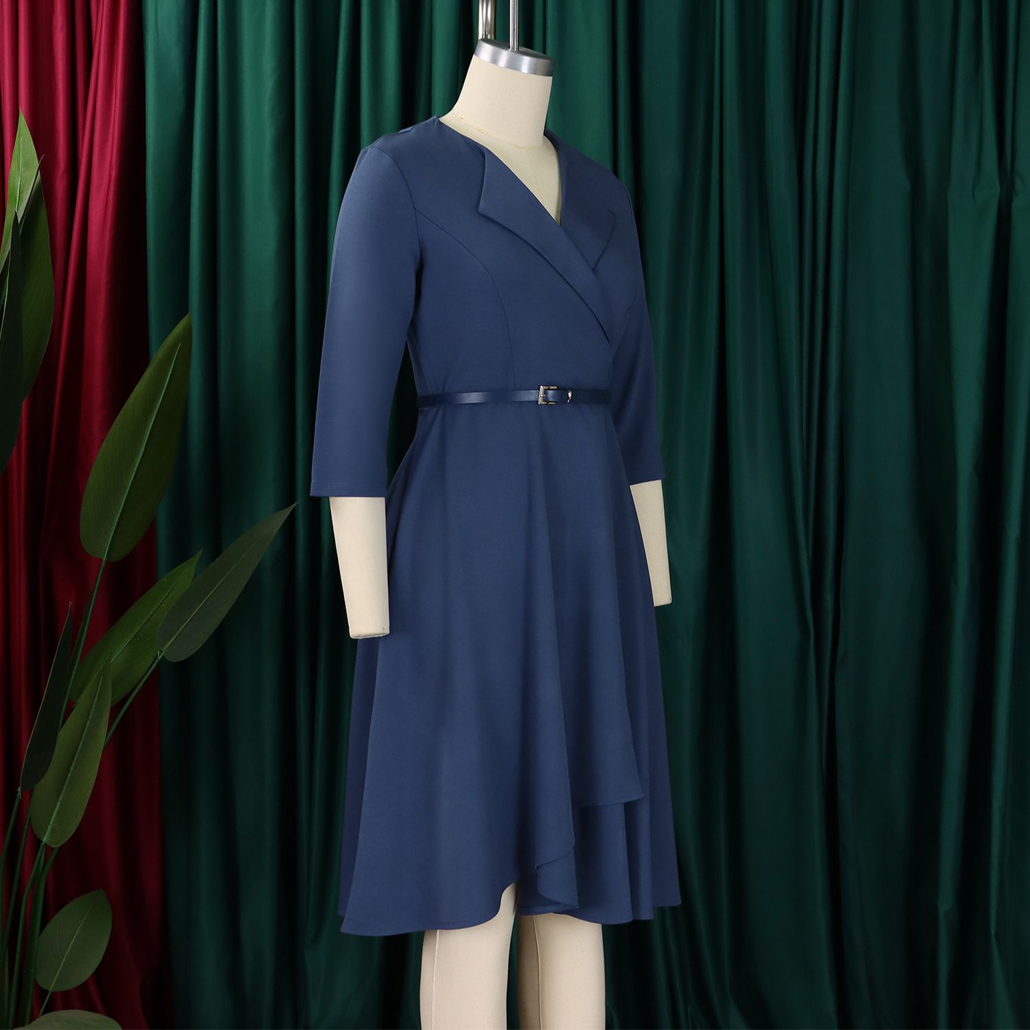 Latest Design Autumn Career Dresses Women Lady Elegant V-neck High Waist A-line Office Lady Dress African Dresses