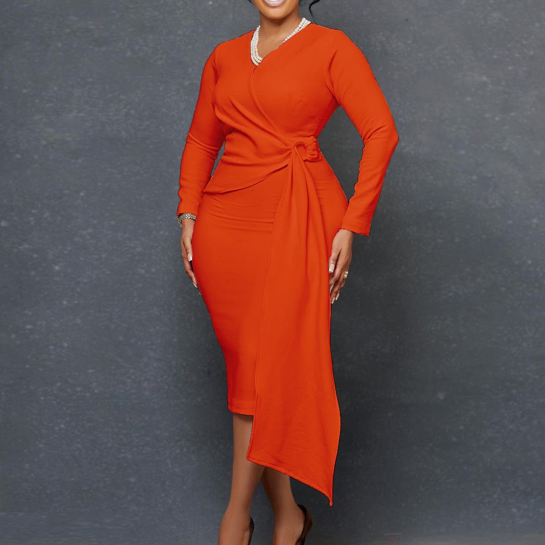 Long Strap V-neck Women Midi Dress High Waist Slim Fit Vestidos New Office Lady Spring Pencil Dresses