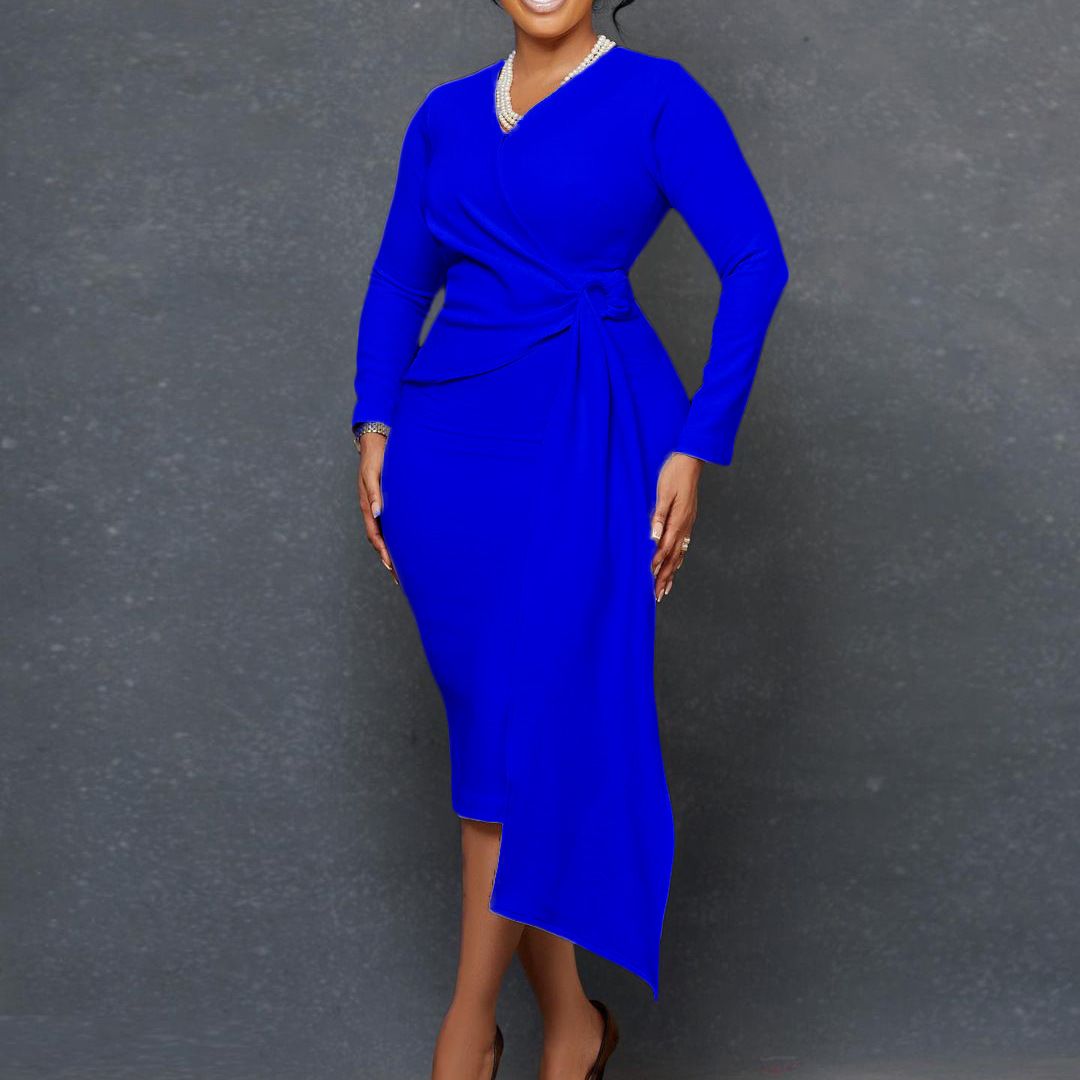 Long Strap V-neck Women Midi Dress High Waist Slim Fit Vestidos New Office Lady Spring Pencil Dresses