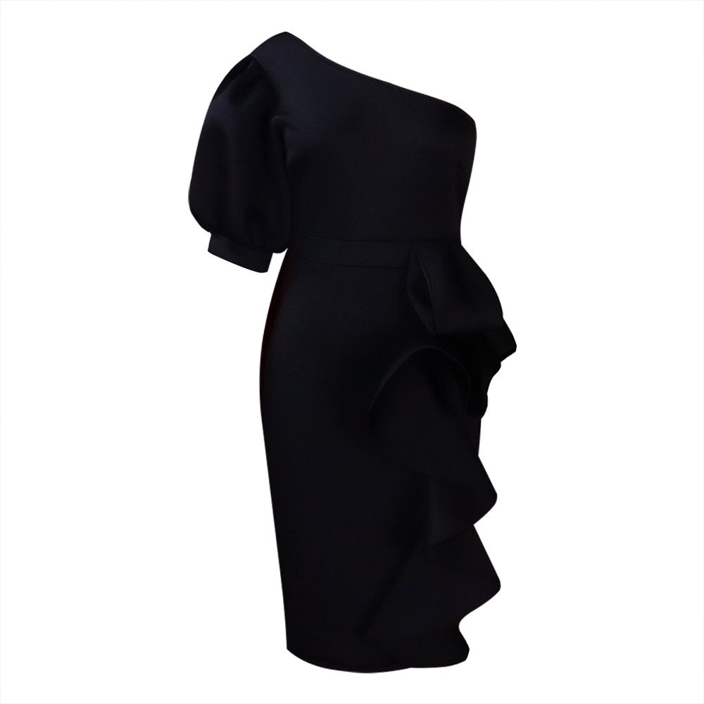 Fashion New 2independent Stand Oblique Shoulder Puff Sleeve Sheath Sexy Dress Plus Size European And American Style Dress