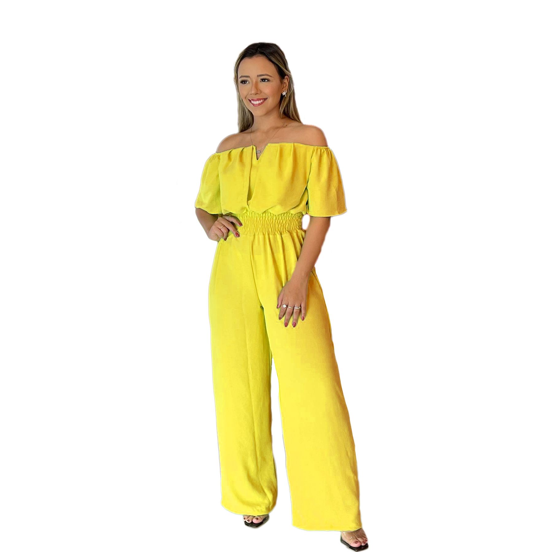 One-Line Neckline Waisted Loose Straight Jumpsuit V-Neck Versatile Office Jumpsuit For Women  Jumpsuits & Rompers