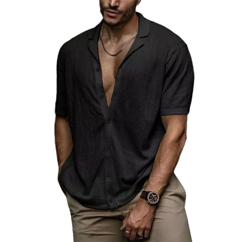 Summer men's solid color soft fabric short-sleeved collar simple casual shirt
