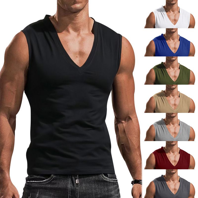 Custom Blank V Neck Fitness Workout Tops Muscle Training Bodybuilding Sleeveless Slim Fit Men Gym Top Camis (Tank Tops)