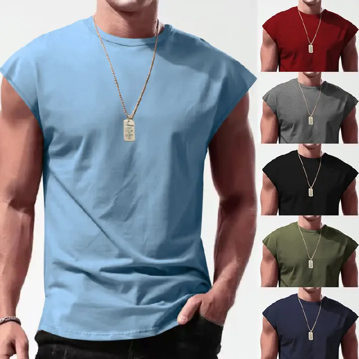 Men's new sleeveless T-shirt summer casual sports loose vest quick-drying sports fitness bottoming shirt  Camis (Tank Tops)