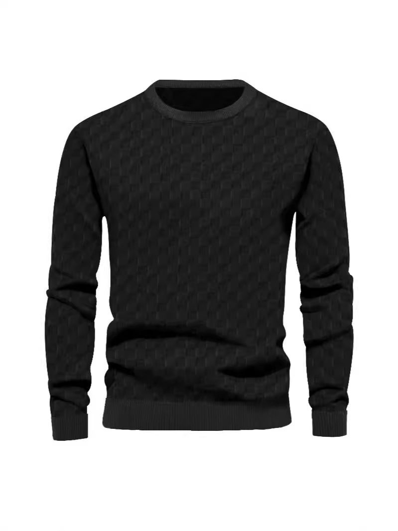 Plaid jacquard heavyweight oversized hoodie pullover men Crew neck casual loose sweatshirt  T-Shirts