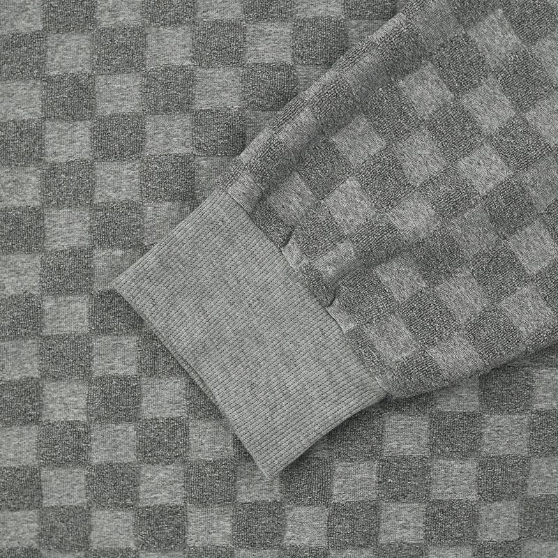 Plaid jacquard heavyweight oversized hoodie pullover men Crew neck casual loose sweatshirt  T-Shirts