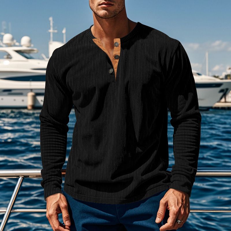 T-Shirt Men Spring Cotton T Shirt Men Solid Tshirt Mandarin Collar Long Sleeve Top Men Brand Slim Fit Tee Shirts T-Shirts